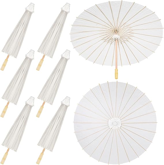 10 PEZZI Ombrelli Parasole Matrimonio Foto Cosplay Accessorio Ombrello di Carta Olio Fai da Te Ombrello Bianco Estate Bianchi Festa Spiaggia Decorazione