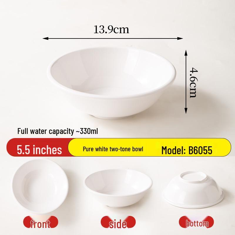 Melamine Breakfast Bowl for Porridge, Soy Milk, Noodles, & Wontons - Imitation Porcelain Tableware with Rolled Rim