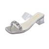 Fairy feng shui diamond slippers female summer wear fashion high sense transparent word with medium heel thick heel crystal sandals