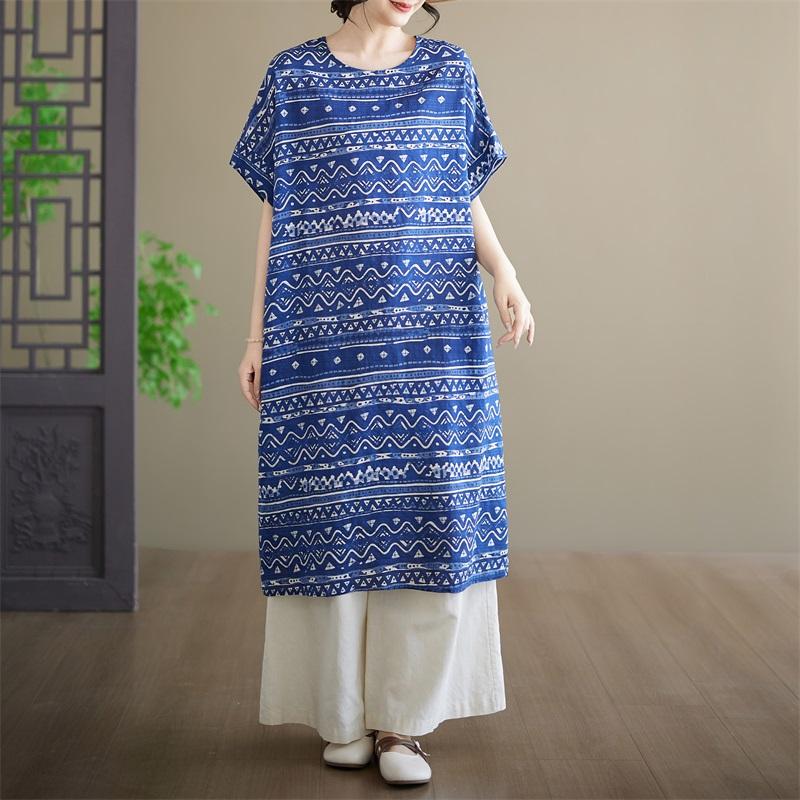 Short Sleeve Plus Size Cotton Vintage Floral New In Dresses for Women Casual Loose Long Summer Dress