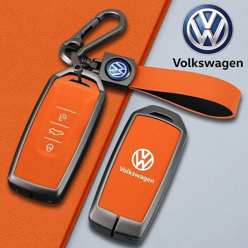 lmn1 Zinc Alloy Leather Car Remote Key Case Cover Protector Holder Shell For VW Volkswagen Touareg 2019 2020 2021 2022 Auto Accessori