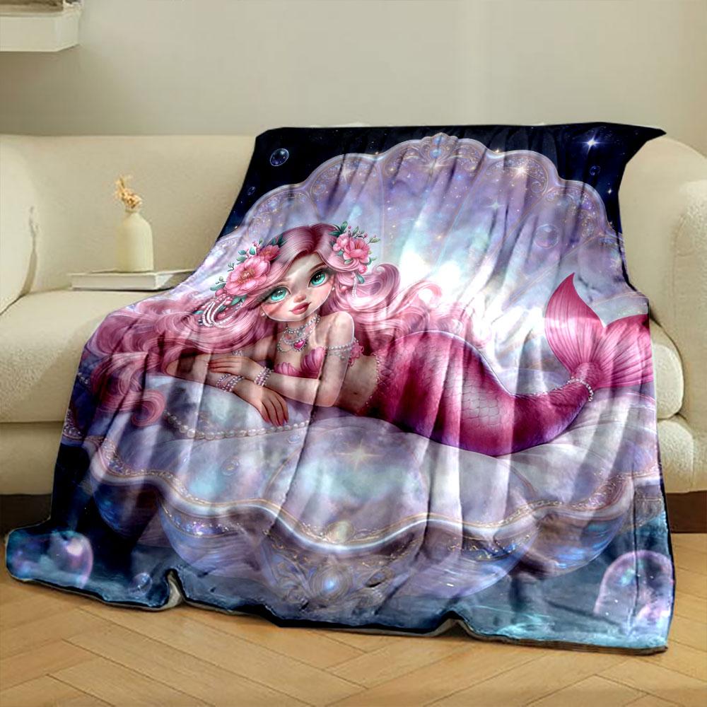 Beautiful Mermaid Pink Printing Blanket Flannel Soft Comfort Home Travel Blanket Kids Warm Blanket Picnic Multi-Size Selection