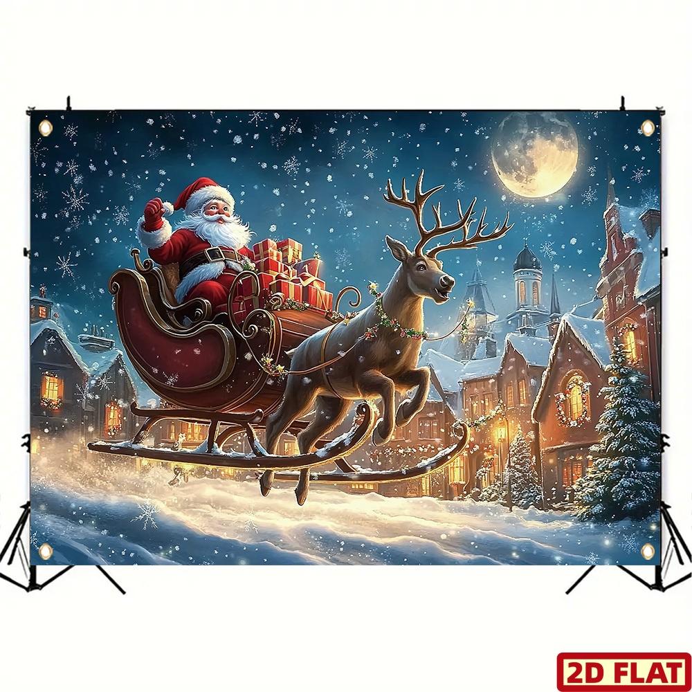 1Pcs Christmas with Santa and Decoration Background Winter Backdrop Decorations For Photo Studio Photo Booth Christams Party
