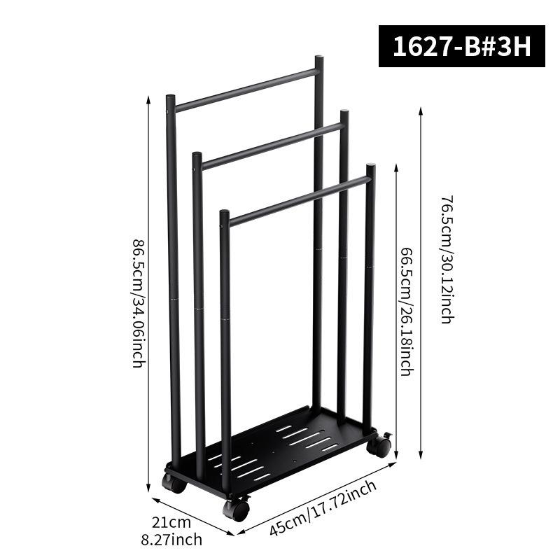 Three-layer black bathroom towel rack, iron floor-standing towel rack, space-saving shower room towel organizer, towel hanger