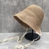 Bonnet Hat Pastoral Thin Lafite Straw Woven Fisherman Straw Hat Female Summer Big Head Circumference Sunshade Sunscreen Bucket Hat