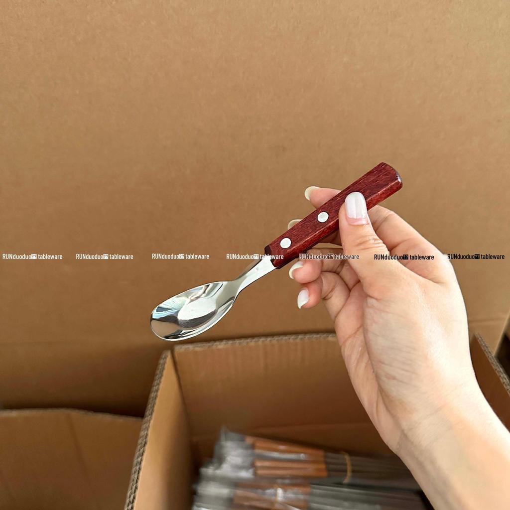 Large Yuanbao Spoon with Japanese 304 Stainless Steel and Solid Wood Handle