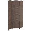 Room Divider 3 Part Foldable Partition Wicker Pattern Pine Wood Brown