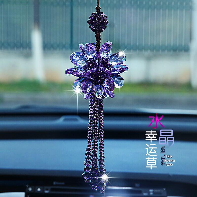 High-End Crystal Car Rearview Mirror Pendant - Stylish Women's Ornament