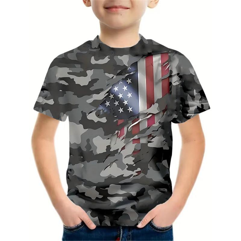 Summer Round Neck 3D Cartoon Pattern Printed T-shirts Fashionable Casual Short Sleeved Children's Boy T-shirts