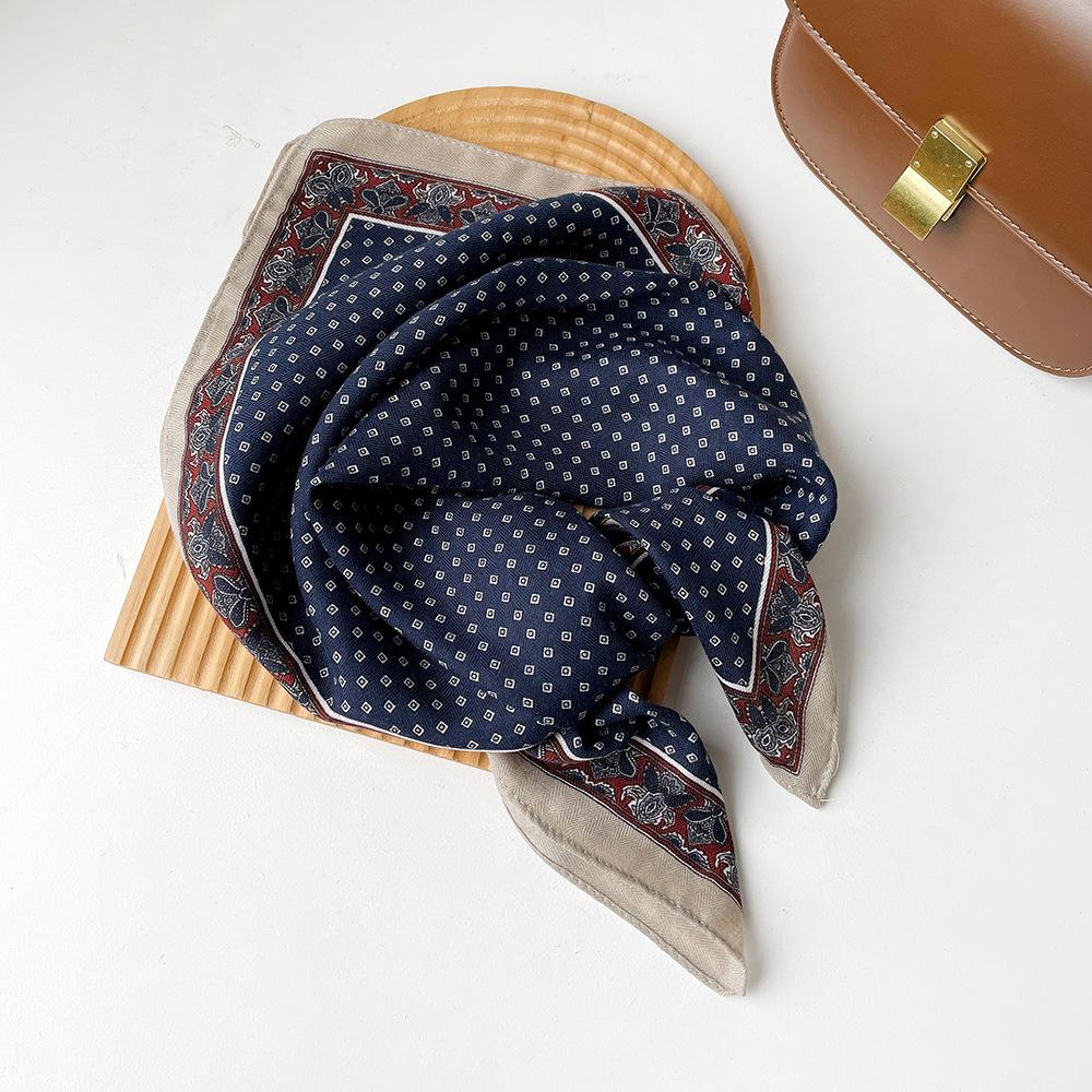 Retro Cotton And Linen Herringbone Pattern Small Square Scarf Silk Scarf Versatile Square Scarf Belt Silk Scarf Clothing With Neck Scarf