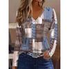 Women's Geometric Print V-Neck Long Sleeve T-Shirt