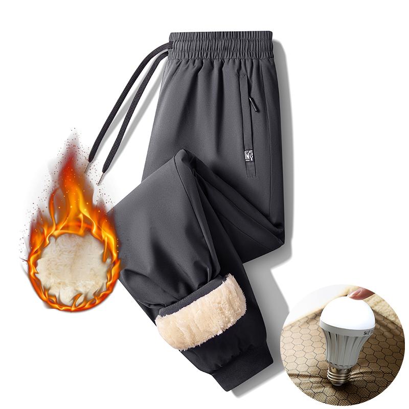 Pantalones de Invierno para Hombre con Forro Polar Cálidos Pantalones de Chándal Holgados Joggers Ropa Deportiva Bolsillos con Cremallera Color Sólido Moda Casual Cordón