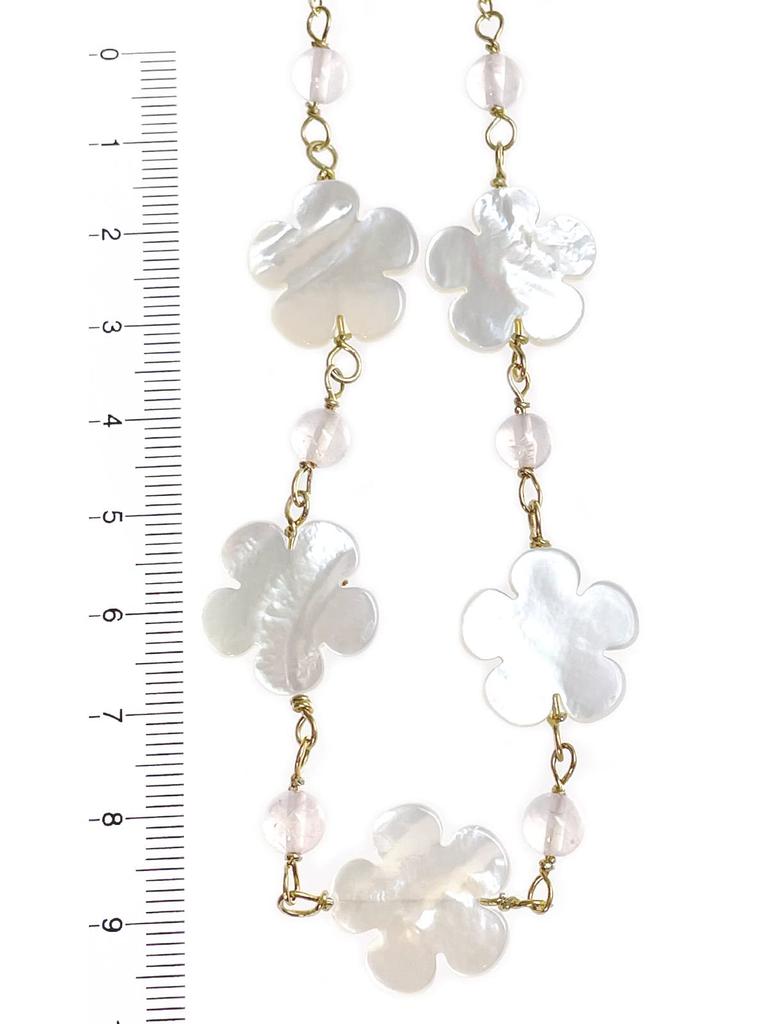 White Shell Flower and Rose Quartz Natural Power AC296 [Cherry] Semi-Long Necklace, Stone, Stone,