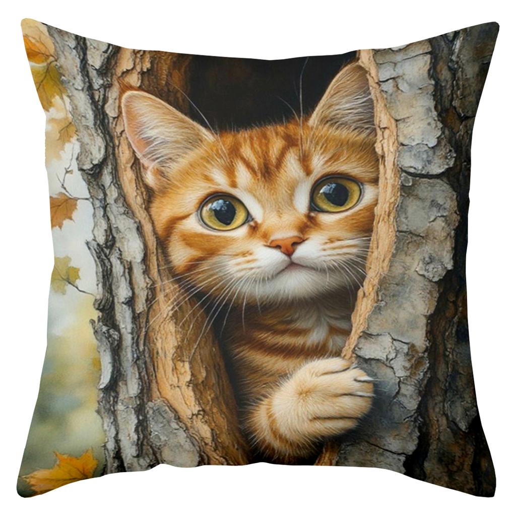 Cute Cat Pillows With Nature Scenes For Home Decor Polyester pillowcase, sofa decorative cushion cov Headboard Pillow