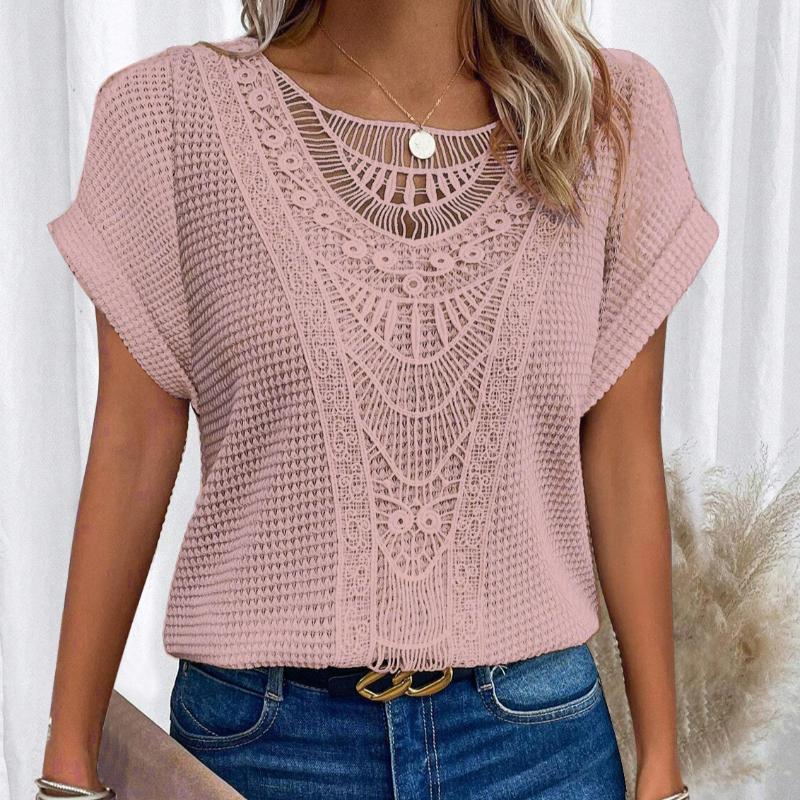 2025 Spring and Summer New Lace Splicing Short-sleeved T-shirt