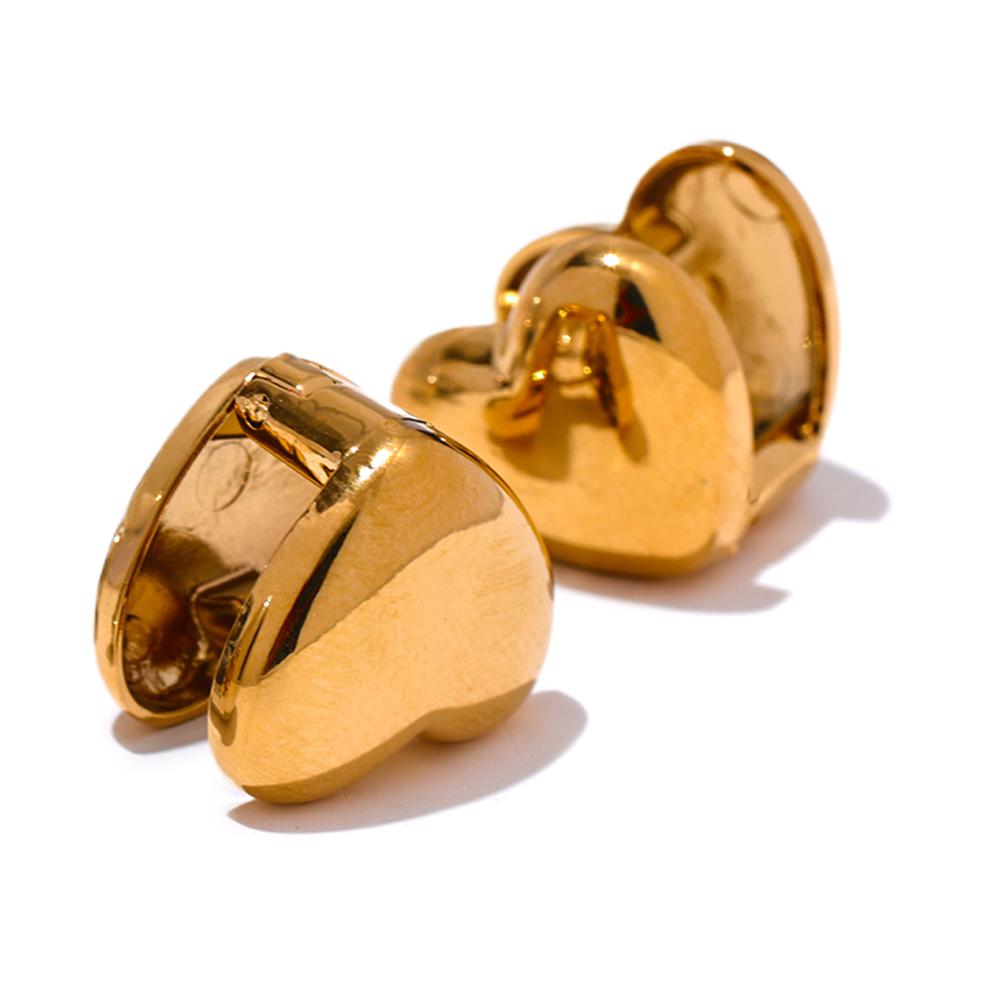 Yhpup Fashion Stainless Steel Heart Love Double Face Stud Earrings Prevent Allergy Metal 18K Gold PVD Plated Attractive Women