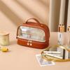 PU Double-Layer Transparent Makeup Bag - Large Capacity, Waterproof, Portable Toiletry Bag for Travel, Multi-Layer Storage