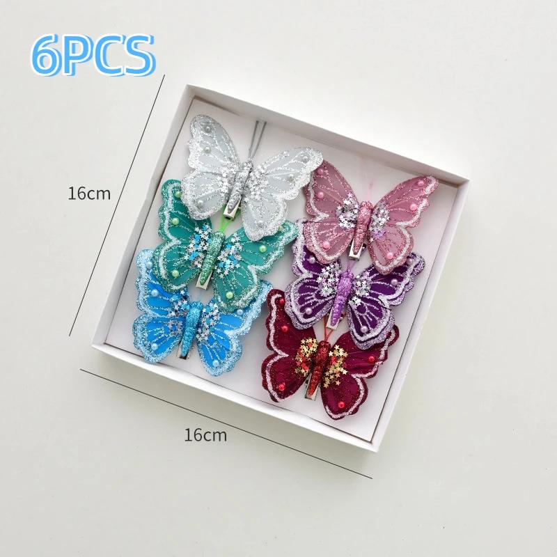 Christmas Decoration Butterfly Hairpin 3/6PCS - Simulation Double Colored Sequins Tree Pendant & Bridal Party Decor Accessory