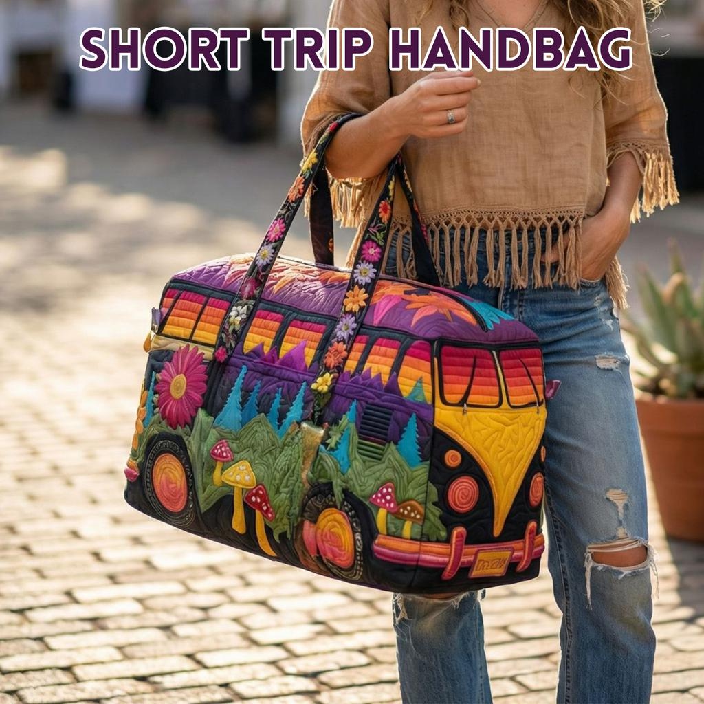 Bolsa de Lona Acolchada con Estampado de Autobús y Naturaleza Gran Capacidad para Viaje con Bordado Floral y de Diseño para Mujeres y Hombres