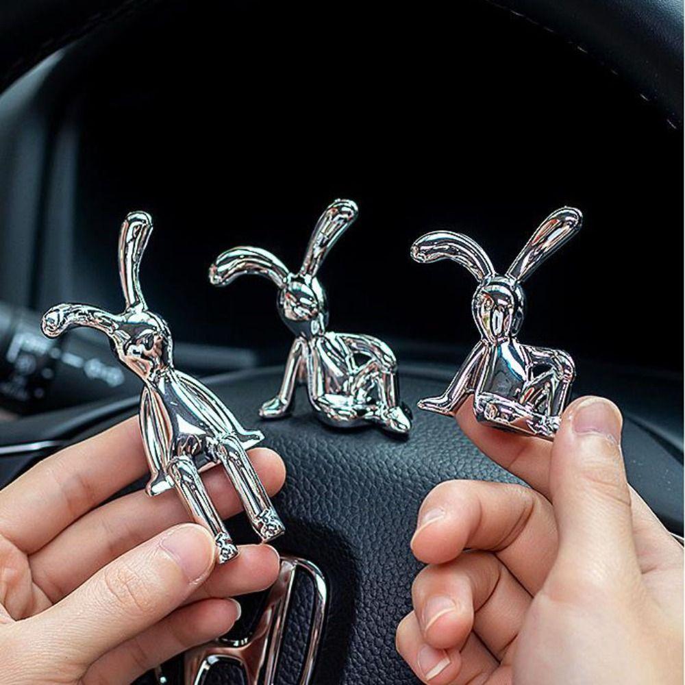 1PC Cute Rabbit Decorative Ornaments Eco-friendly Plastic Cartoon Car Interior Decoration Electroplating Long Eared Rabbit