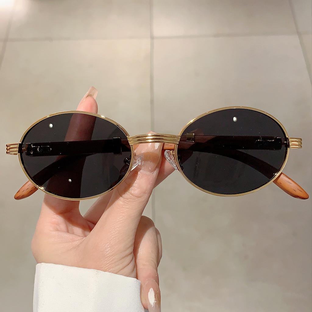 Vintage Oval Sun Glasses  New Stylish Metal Rim Gradient Shades Trendy Brand Design Fashion Green Outdoor Sunglasses