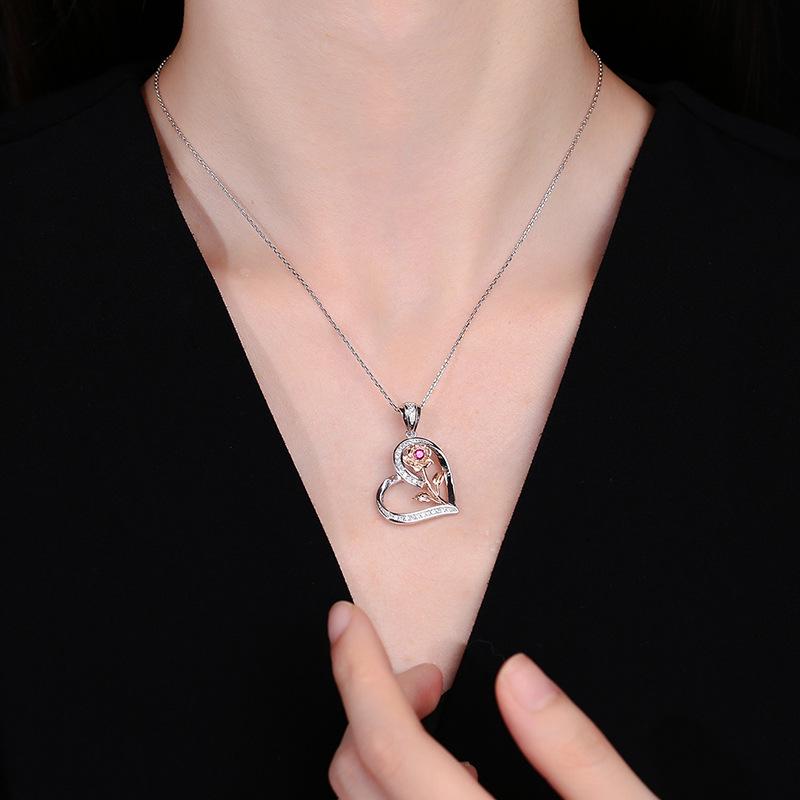 S925 Sterling Silver Heart Rose Pendant Necklace - 'Love You Forever' Valentine's Day Gift
