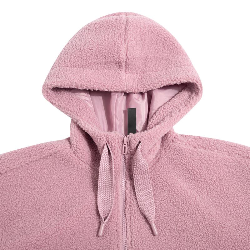 Adidas Velvet Jackets Women's Pink Hooded Thickened And Fleece Lined HN0670