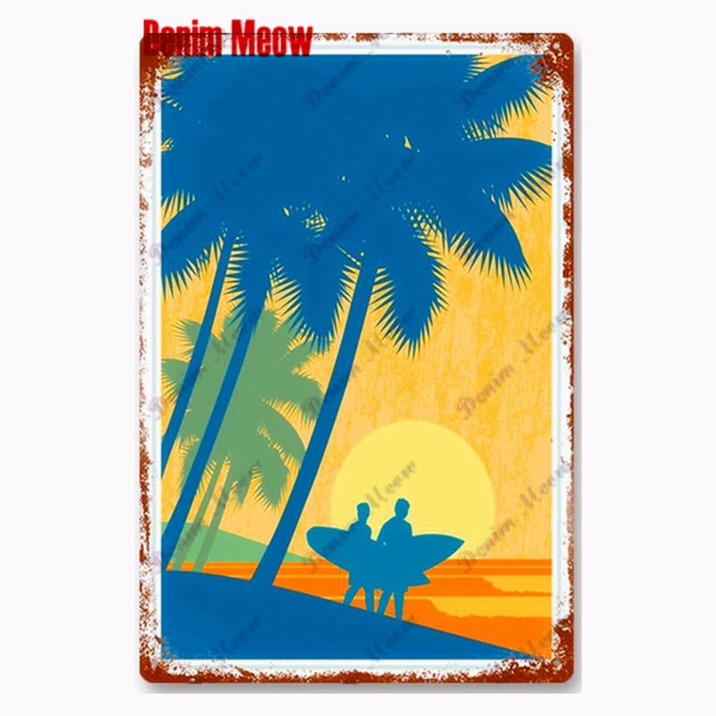 Vintage Beach Time Metal Sign Summer Party Place Plates Relax Surfing Metal Wall Sign Pub Shed Sign Happy Place Decor WY