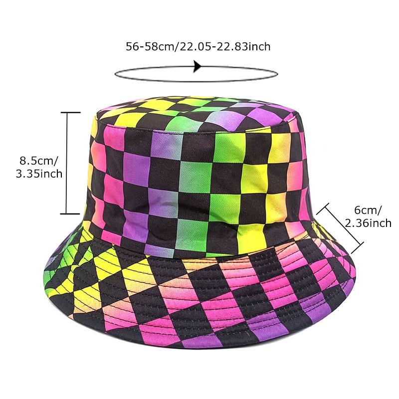 Spring/Summer Color Checkerboard Print Bucket Hat Cute Breathable Fisherman Cap Unisex Reversible Sunshade Fishing Hat