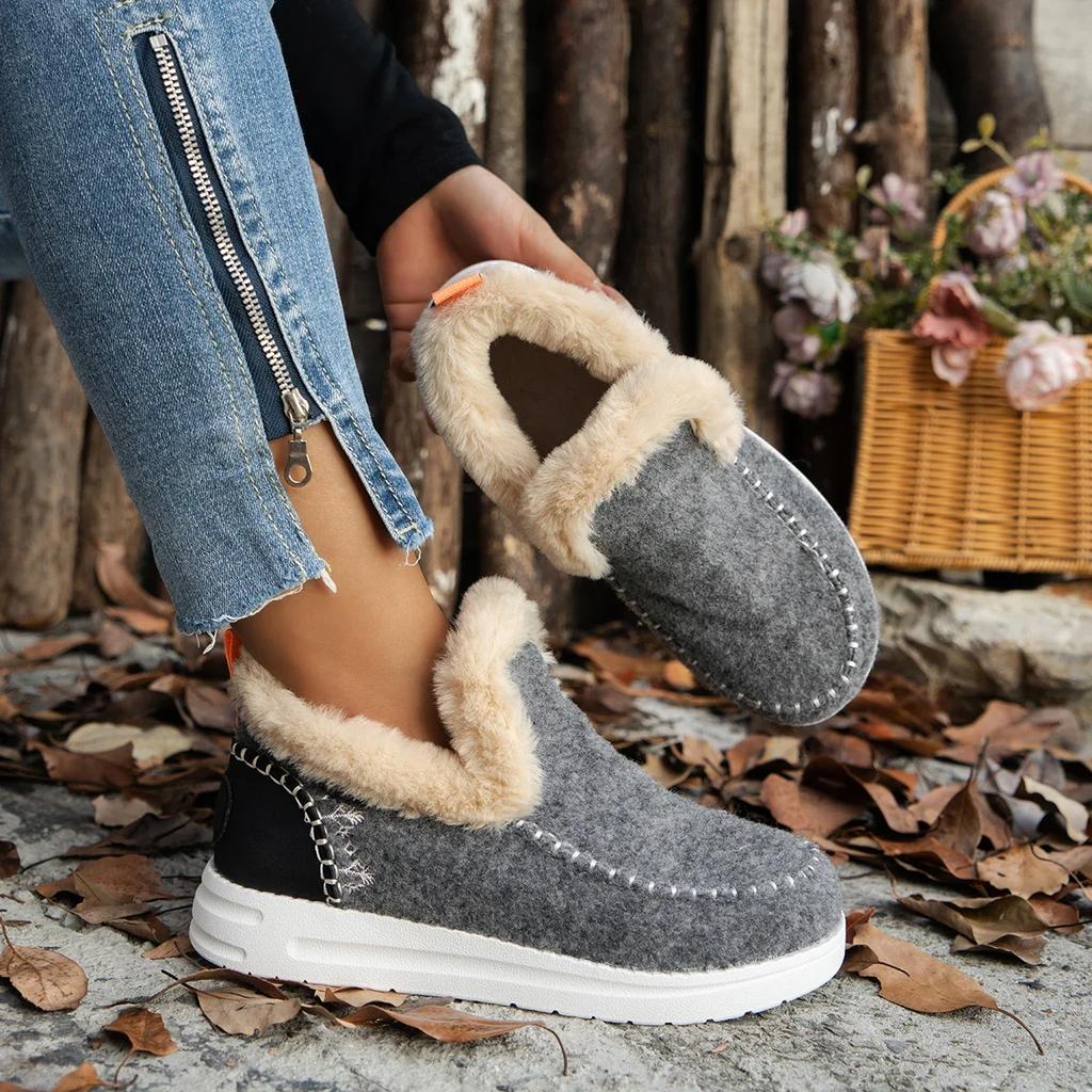 Zapatos Mujer Botas Autumn Winter Round Toe Flat New Short Boots Fashionable Women's Snow Boots Plus Velvet To Keep Warm Soft