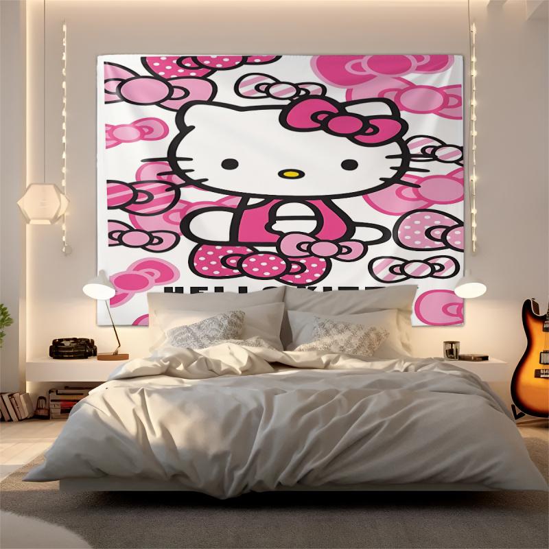 Hello Kitty Tapestry Wall Hanging Kawaii Aesthetic Room Decor Cute Wall Art for Bedroom Dorm Teen Girls