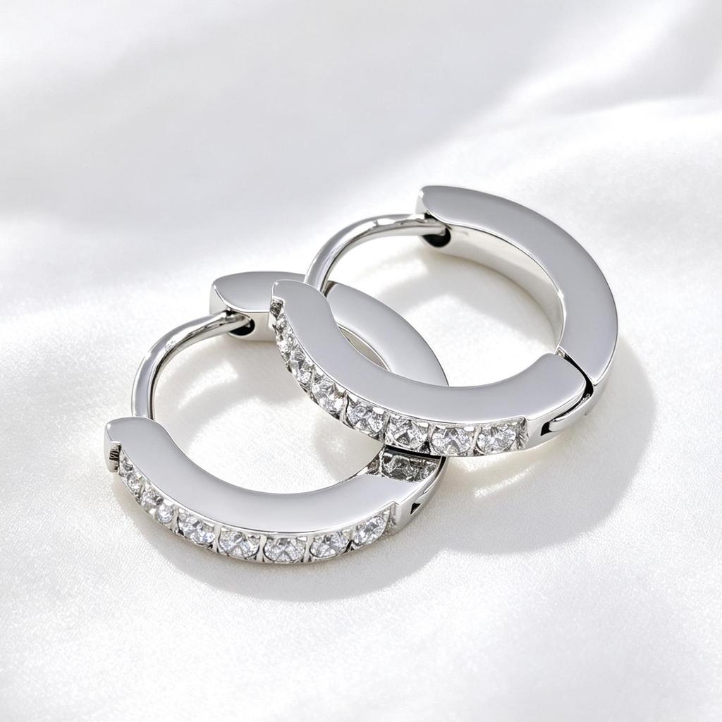 Women's Zirconia Inlaid Titanium Steel Earrings - Fashionable Hoops and Classic Studs