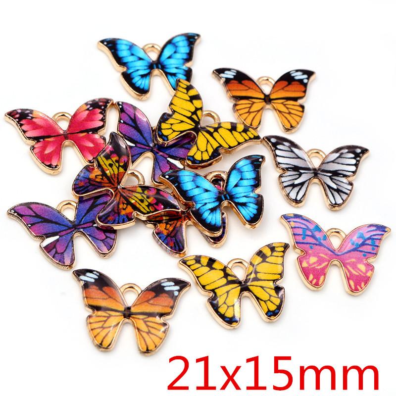 10pcs 21x15mm 19x16mm Colorful Butterfly Charms Pendant Enamel Metal Charms Necklace Bracelet DIY Jewelry Making Accessories