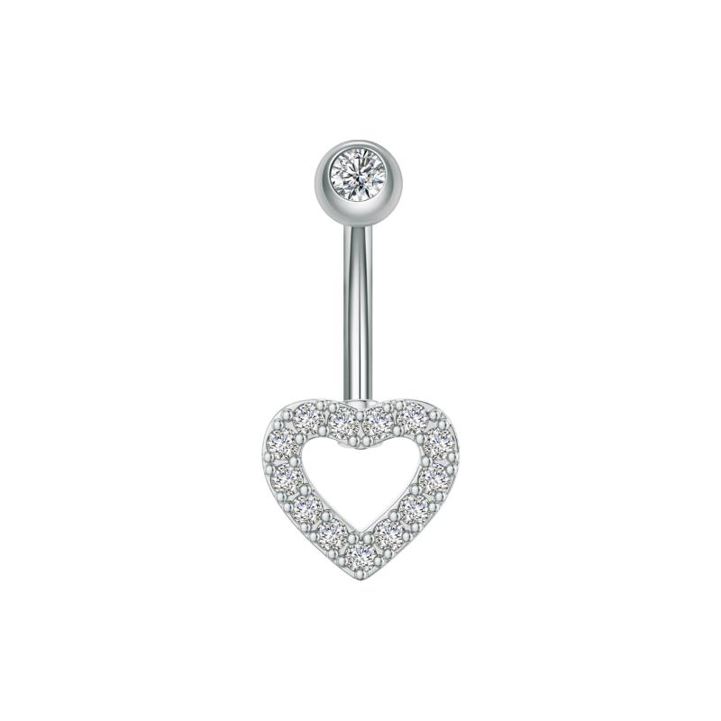 Zircon Heart Belly Button Ring For Women Girls Body Piercing Stainless Steel Navel Ring Beach Jewelry
