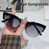 Summer Retro Cat Eye Personalized Metal Frame Sunglasses Hip Hop Versatile Trendy Street Photography UV Resistant Glasses UV400