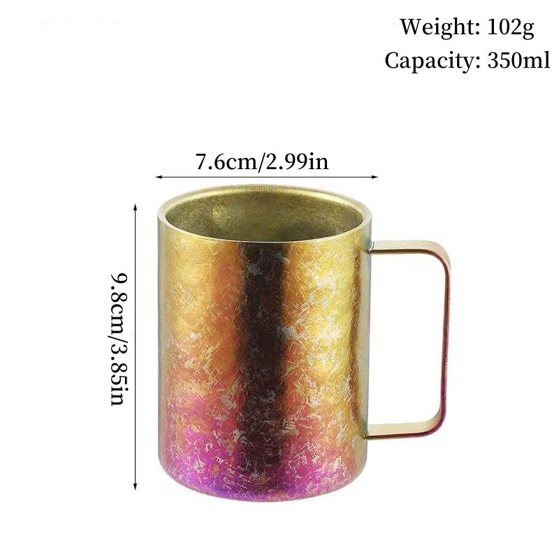 Outdoor Camping Pure Titanium Coffee Mug,With lid Double-layer Multicolored Handle Breakfast Mule Beer 350 ml Juice Cup,Tumbler