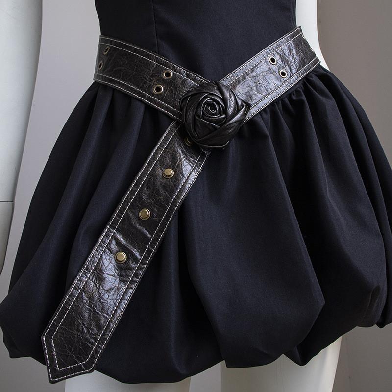Fashion Flower Rose Waist Belt For Women With Faux Leather Adjustable Strap