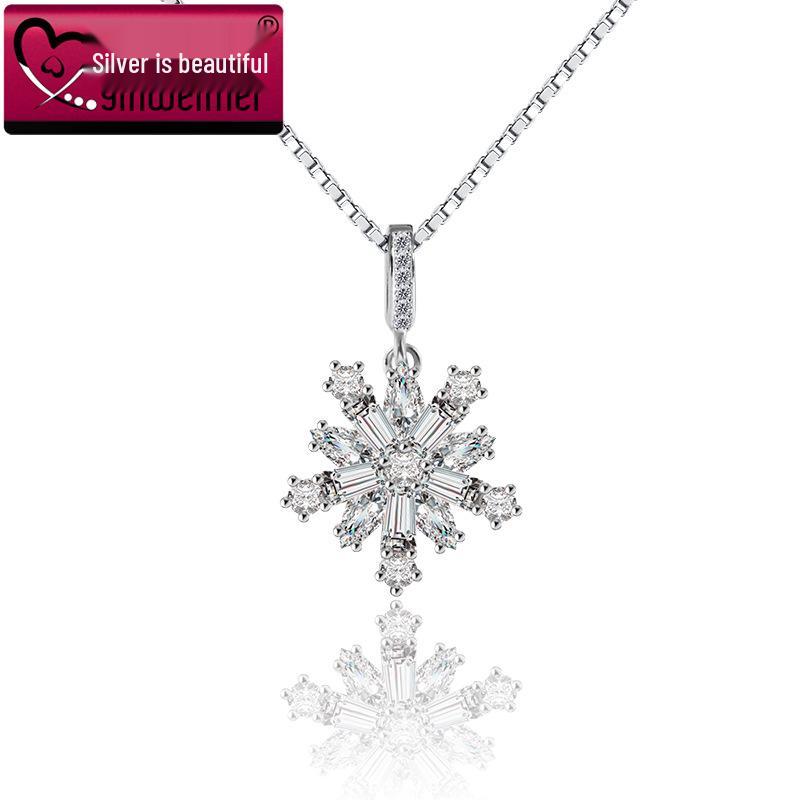925 Sterling Silver Snowflake Pendant Clavicle Necklace - Christmas Jewelry Gift