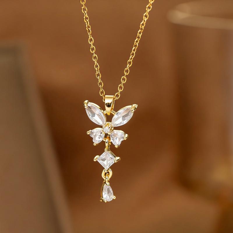 Elegant Rhinestone Butterfly Pendant Necklace - Light Luxury Zircon Clavicle Chain