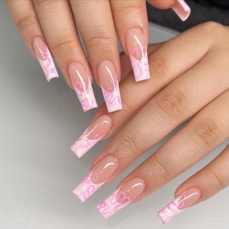Long Pink Heart Sweet Manicure - Ultra-Thin Seamless Wearable Armor Nail Piece.