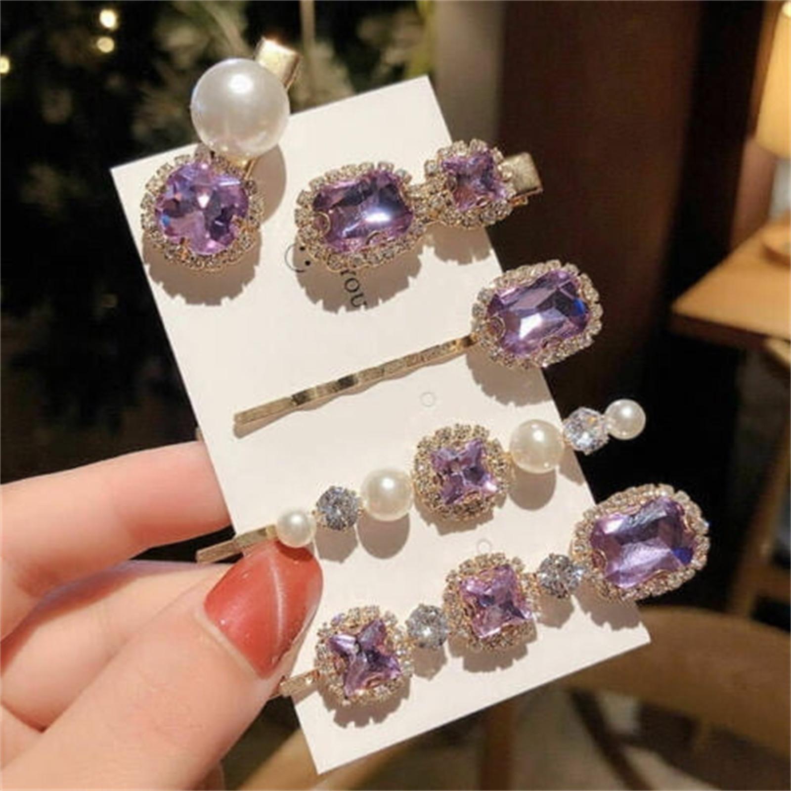 5 PCS Rhinestone Pin Metal Hair Clips Green Crystal Hair Pin Decorations For Lady Women Girls One Size