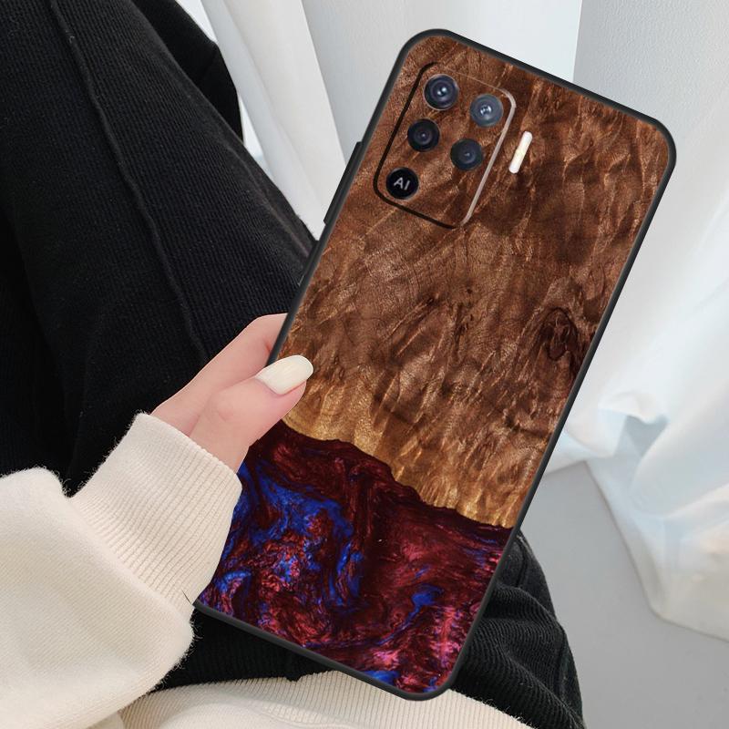 Hybrid Wood Resin Case For Oppo A17 A57 A77 A40 A78 A54 A74 A94 A76 A16 A96 A18 A60 A80 A38 A58 A98 A15 A5 Pro