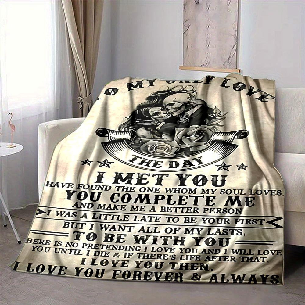 1pc Skull Love Quote Blanket, Lightweight Flannel Throw For Sofa, Bed, Travel, Camping, Livingroom, Office, Couch, Chair, And Bed,