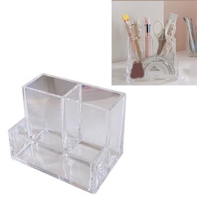 Space Saving Clear Pencil Organizer Cup 3 Compartments Desk Pen Holder  Countertop Desk
