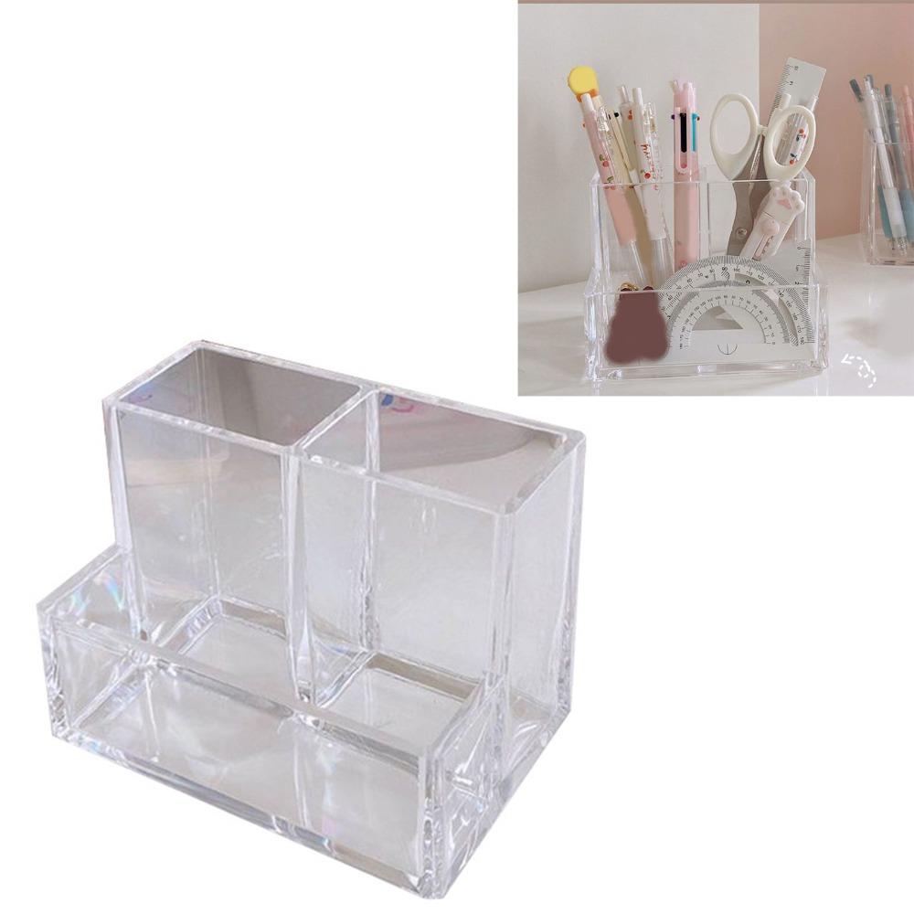 Clear Acrylic Pen Holder 3 Compartments Transparent Pen Holder Pencil Organizer Countertop Desk