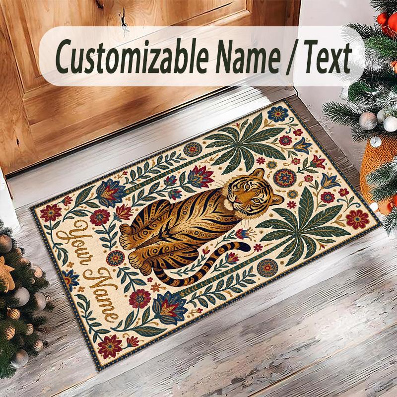 Covor de podea din catifea de cristal cu tematică de leopard, covor cald personalizat cu nume și text, decorațiune pentru casă