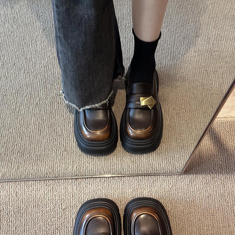 Black platform British style small leather shoes women's 2025 spring and autumn new retro Mary Jane one-pedal loafers single shoes