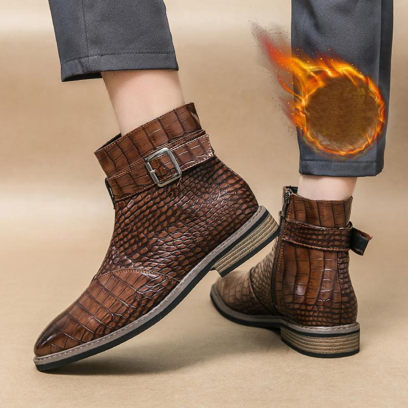 Men’s Winter Warm Chelsea Boots Motorcycle Boots Retro Dress Tuxedo Wedding Men Ankle Boots Plus Size