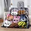 Kawaii Cartoon Animal Characters Print Flannel Blanket, Black Background Throw Blanket
