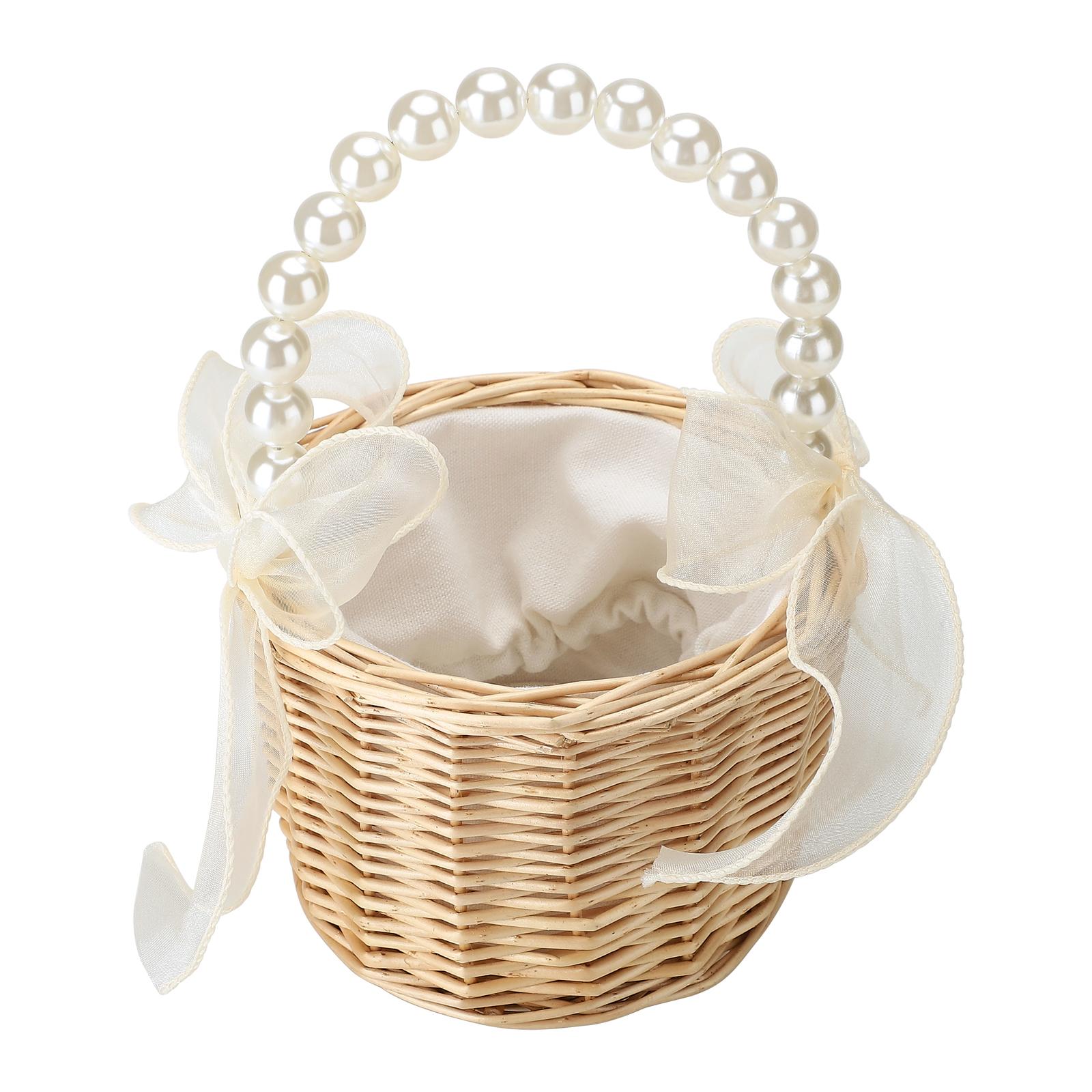 

2 шт. жемчужная корзина для переноски коричневая ротанговая маленькая жемчужная ручка цветочная корзина для упаковки свадебного подарка